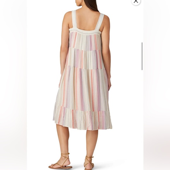 Rails Pink Scoop Neck Striped Linen Blend Midi Dress - Picture 4 of 6